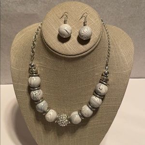 Silver With Swirled Beads Necklace & Earrings